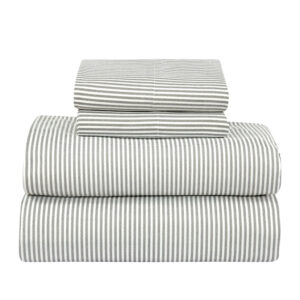 Royale Linens - 4 Piece Queen Size Sheet Set (Grey Stripe)