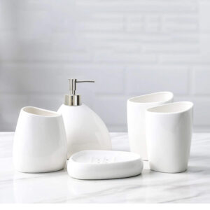 White 5 Pcs Ceramic Bathroom Counter Vanity Sets